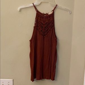 Red high neck crochet top